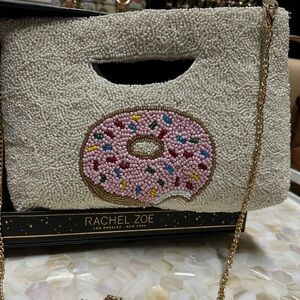 Rachel Zoe Viral Cream and Pink Beaded Donut Clutch Crossbody So Fun!